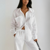 Set minimalist, ușor, cu cămașă și pantaloni