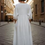 Maxi Rochie Femei Decolteu în V Mâneci Puff Buzunare Laterale Croi Relaxat