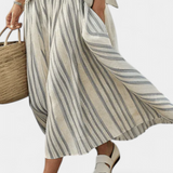 Luminița – bluză confortabilă și fustă midi cu dungi