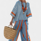 Felicia – top și pantaloni eleganți cu dungi terracotta