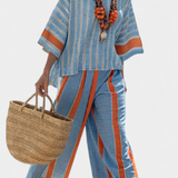 Felicia – top și pantaloni eleganți cu dungi terracotta