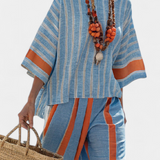 Felicia – top și pantaloni eleganți cu dungi terracotta