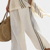 Beatrice – bluză elegantă de culoare ivoire și pantaloni negri cu dungi