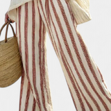 Rodica – top elegant rustic cu dungi și pantaloni crem