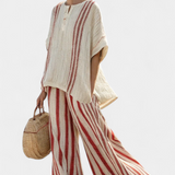 Aurelia – bluză și pantaloni roșii cu dungi