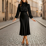 Rochie Midi Femei cu Mâneci Lungi