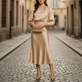 Rochie Midi Femei cu Mâneci Lungi